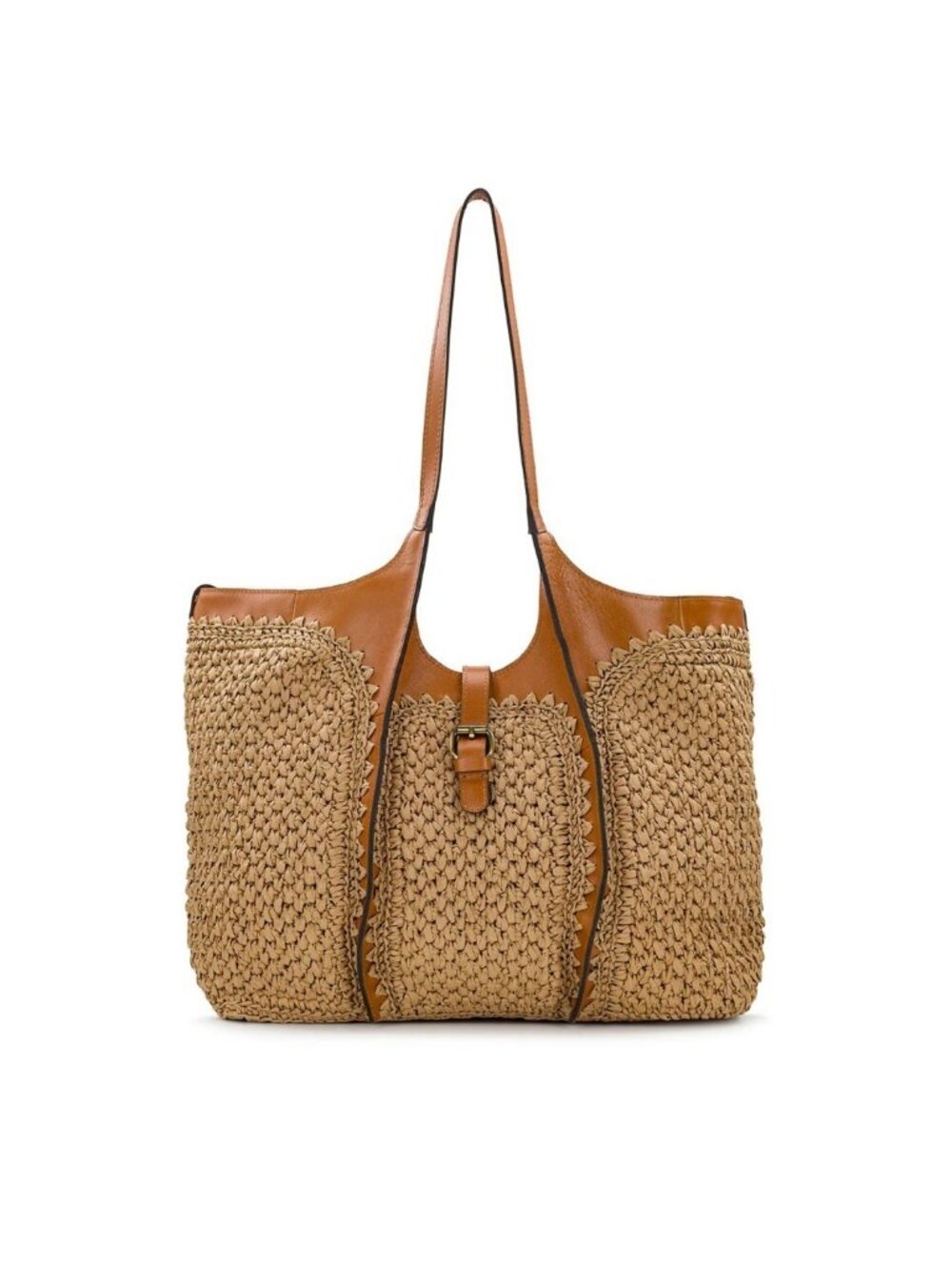 PATRICIA NASH Santorini woven straw & leather trim women's medium tote -Natural - Picture 2 of 13